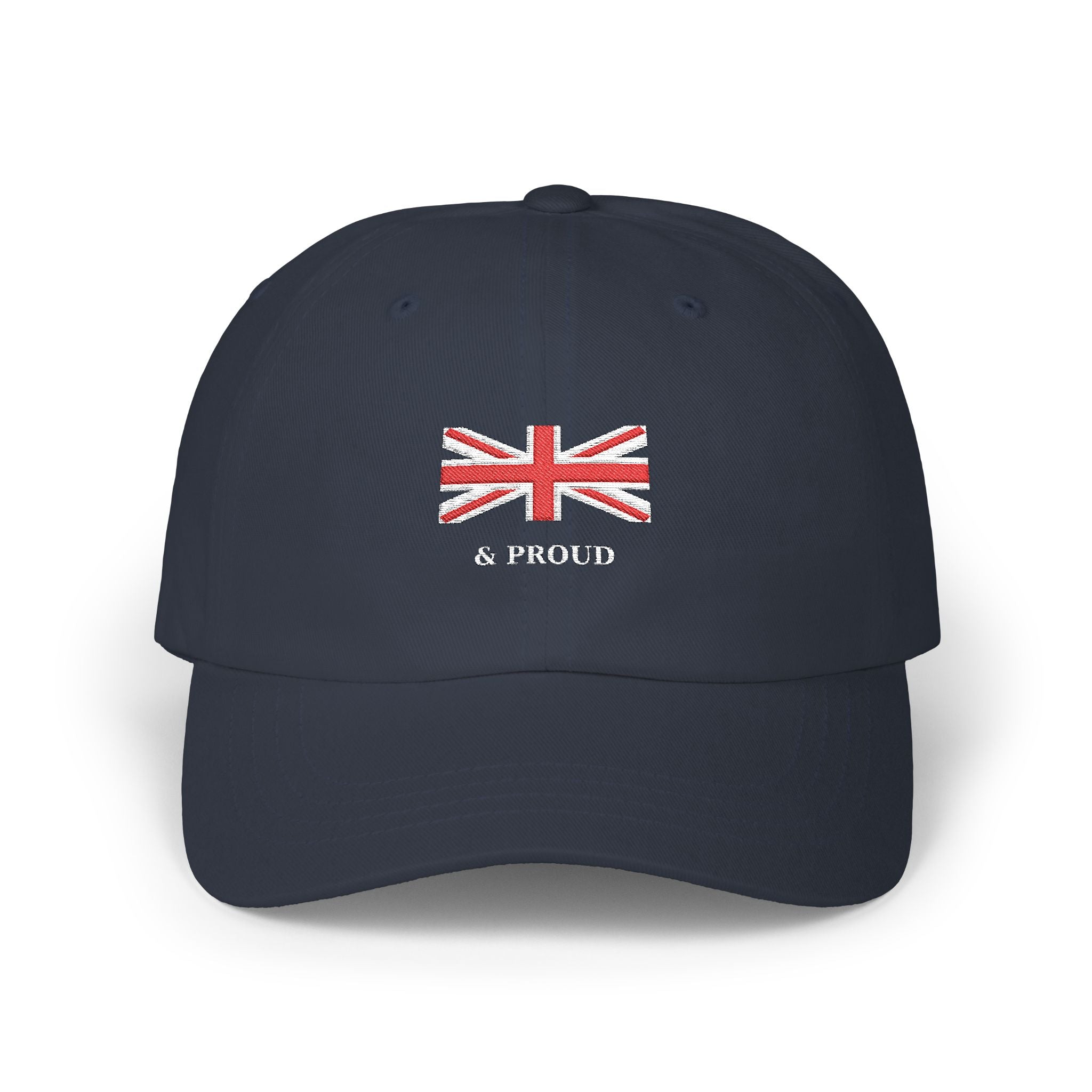 Navy Blue British Flag Cap with & Proud Writing 