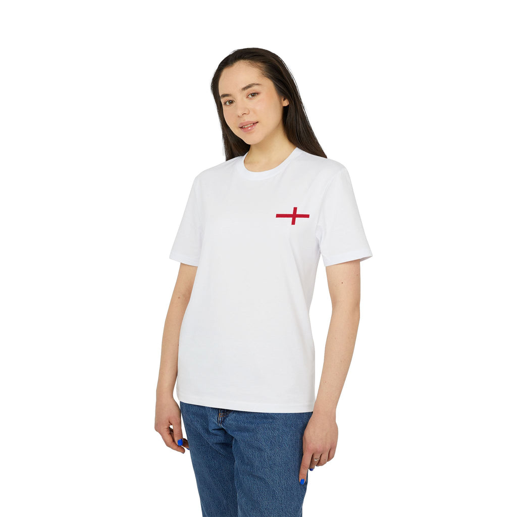 English Women wearing White Tshirt with Red Cross - English Flag Tshirt