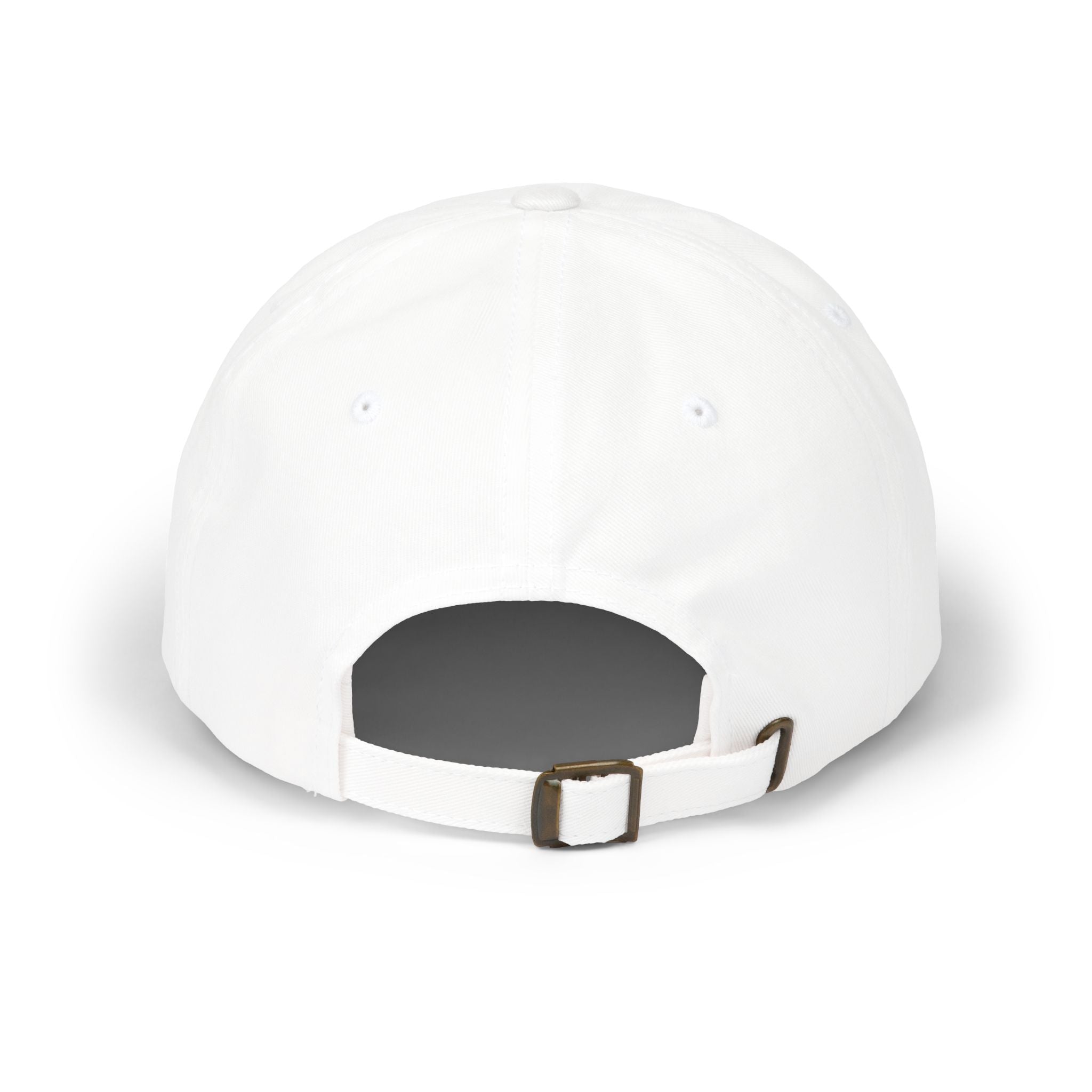 English & Proud White baseball cap with a brown buckle on a white background